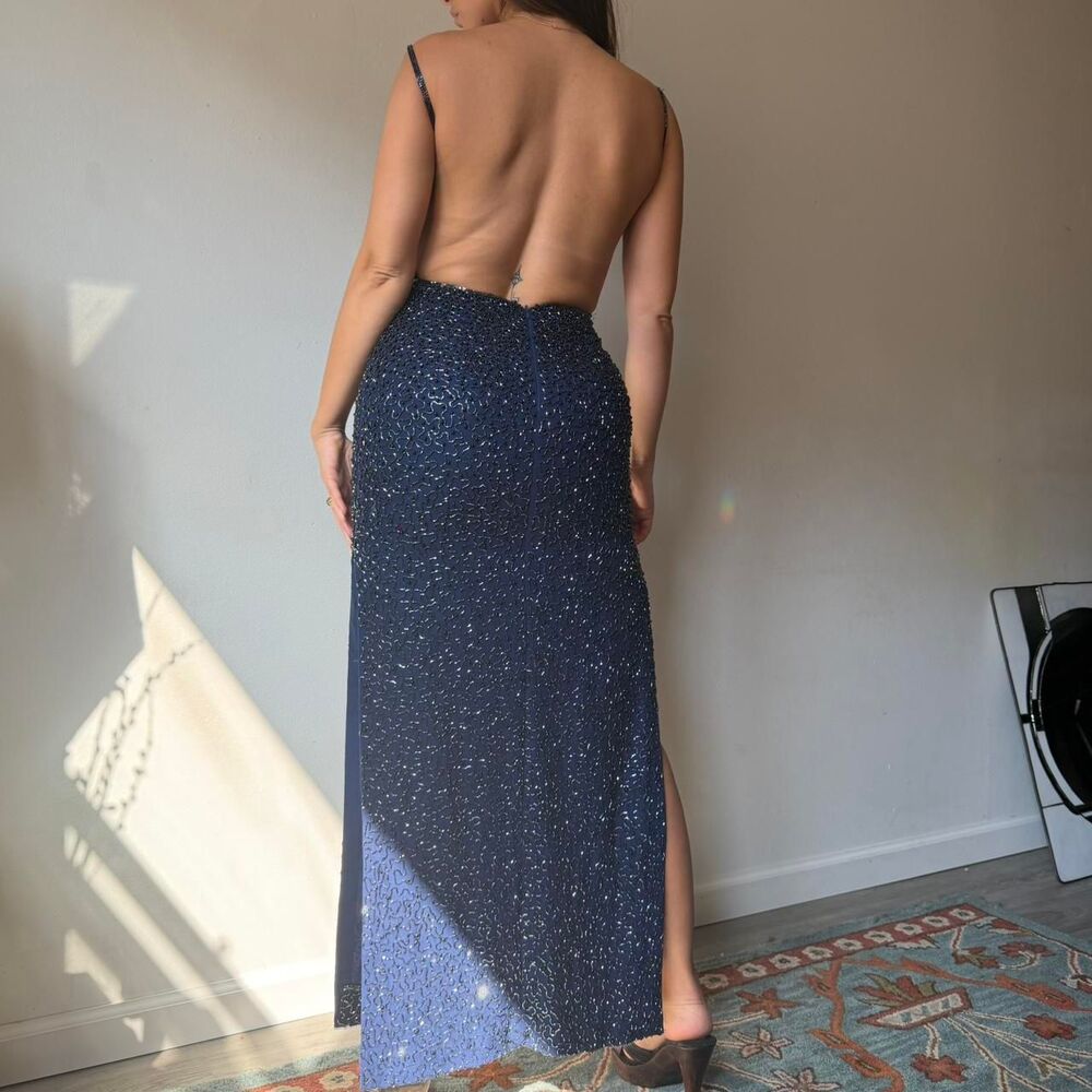 Vintage 90s Silk Beaded Backless Gown - Picture 3 of 8